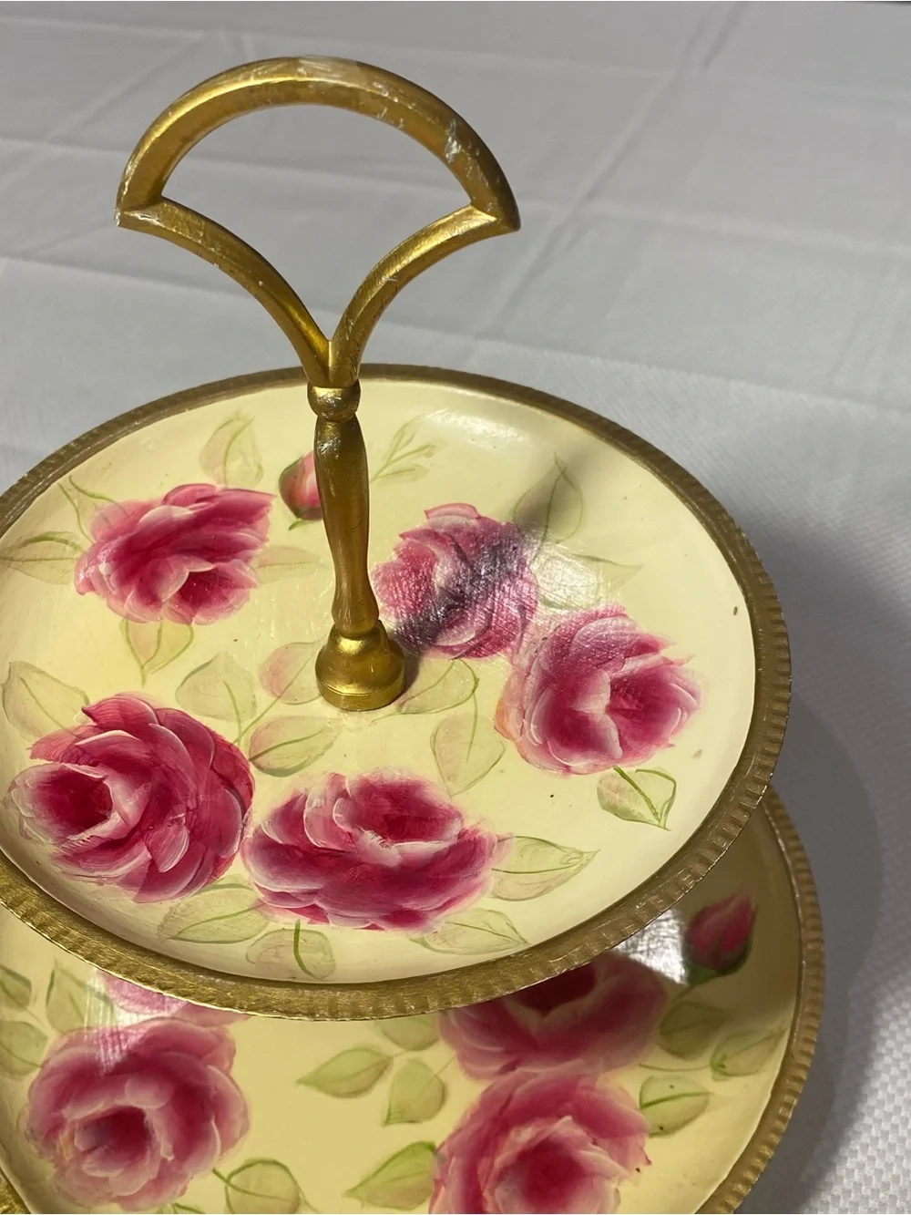 Vintage 2 tiered floral cupcake stand - tea or garden party decor